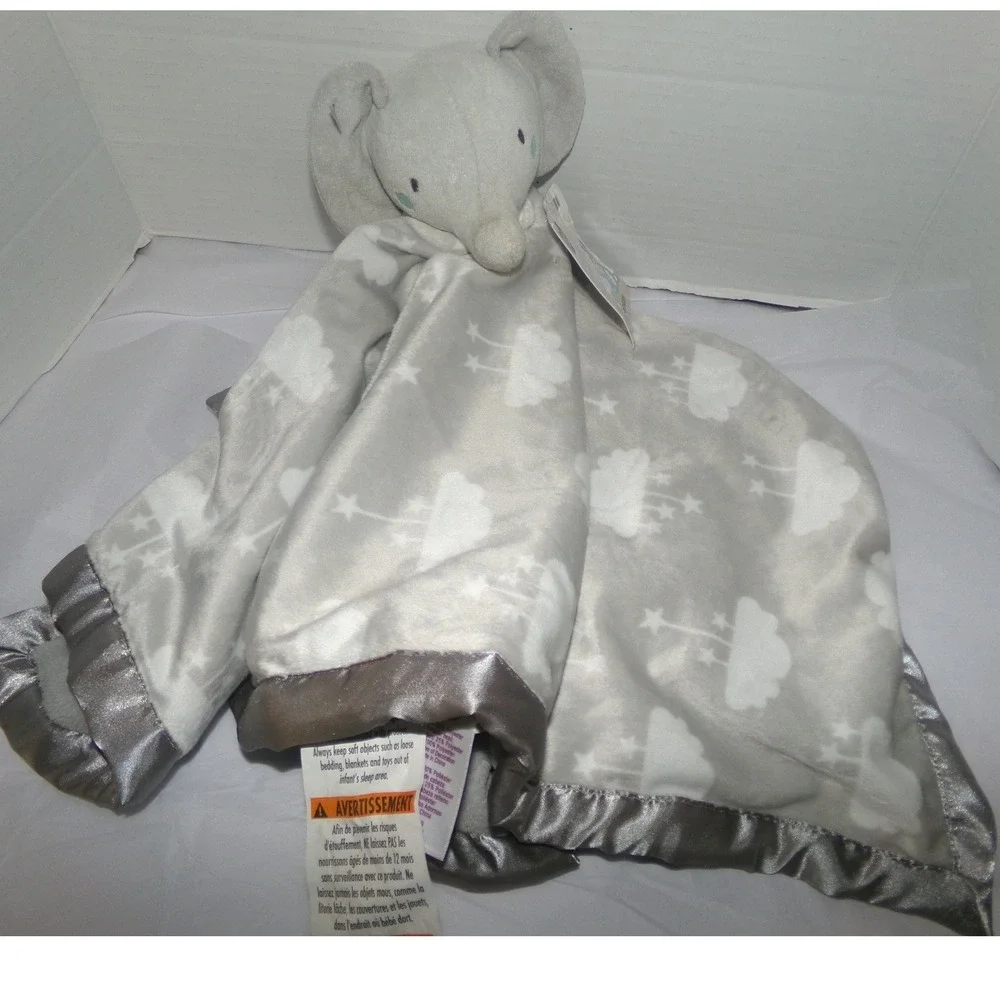Parents Choice Lovie Blanket Gray Elephant Cloud Star Satin Trim